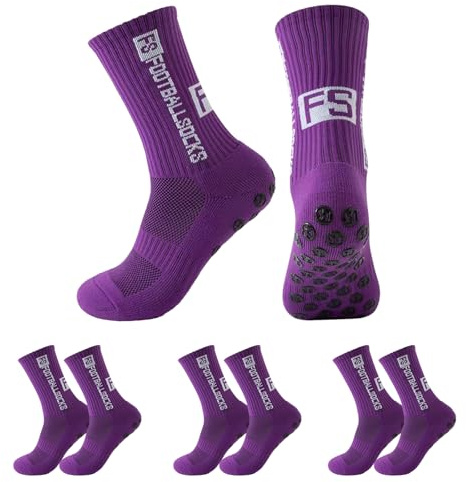 WoRuyKot 3 Paar Fußball Socken, fussball socken, Grip-Socken, Unisex Socks für Fussball Basketball Handball Tennis Laufen (DE/NL/SE/PL, Numerisch, 38, 46, Regular, Regular, Lila)