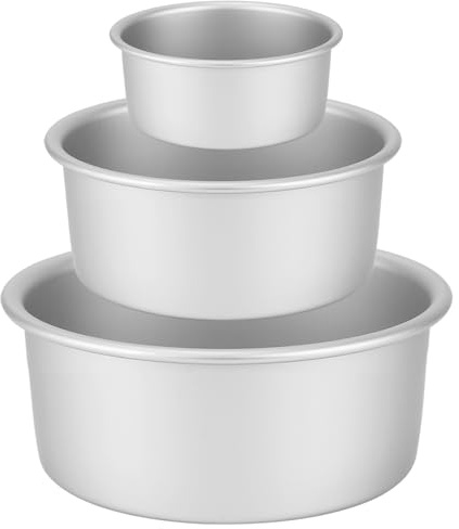 Auddemg Kuchenform Rund 3-Teil-Set (Ø 10/15/20 cm), hochwertige Backform aus eloxiertem Aluminium mit abnehmbarem Boden, ideal für Kuchen und Torten, silber