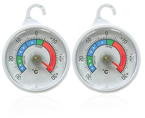 2 Pcs Fridge Thermometer,Freezer Thermometer, Dial Fridge Freezer Thermometers With Coloured Zones, 52 Mm Dial Thermostats for Colour Coded Zones Restaurants, Bars, Cafes