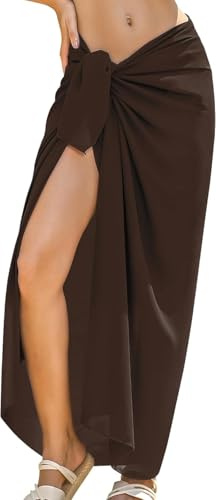 Womens Beach Sarong Chiffon Swimsuit Coverups Sheer Bikini Wraps for Swimwear Bathing Suit Cover Up Summer Holidays (Dark Brown)