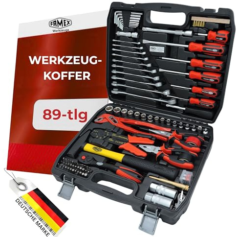 FAMEX 144-47 Werkzeugkoffer gefüllt mit hochwertigem Werkzeug Set bestückt, kompakt - alle Schraubwerkzeuge Chrom-Vanadium - ideal als Bordkoffer für Kfz Auto Wohnmobil Camper