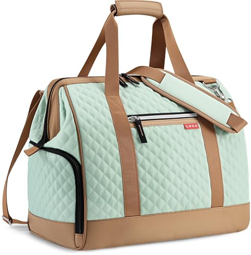 Lekesky Borsone da Viaggio Donna 33L, Borsone Palestra Weekend con Scomparto Scarpe, Design Ampia Apertura, Borsa Donna Bagaglio a Mano per Viaggi Brevi Aereo Ospedale Spiaggia, Verde Trapuntato