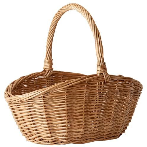 Bärbar korg med stor kapacitet med handtag, vävda picknickkorgar för organisering av fruktgrönsaker, blommor, liten dekorativ