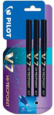 Pilot V7 Hi-Tecpoint Rollerball Pen, 0.7 mm Tip - Black, Pack of 3