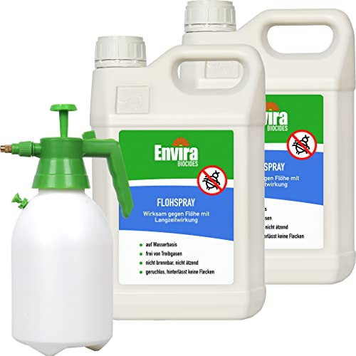 Envira Floh-Spray - Anti Flohmittel für die Wohnung 2X 5L + 2L Drucksprüher - Umgebungsspray, Mittel gegen Flöhe - Geruchlos & Auf Wasserbasis