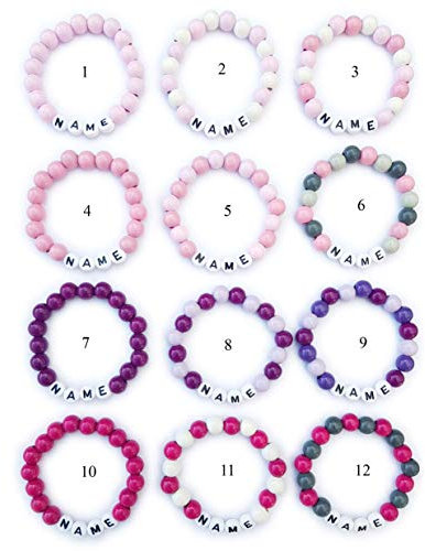Perlenarmband für Baby und Kind mit Namen Gravur in Rosa | Namensarmband Taufarmband Geburtsarmband Baby Armband mit Namen Gravur