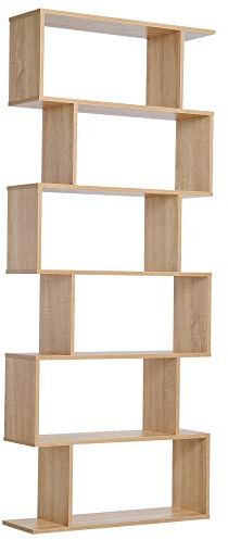 HOMCOM Bibliothèque étagère Zig zag Design Contemporain 80L x 23l x 192H cm 6 Niveaux Coloris chêne Clair