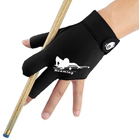 Roaming Schnell trocknender atmungsaktiver Billard-Shooter-Handschuh für Carom, Pool, Snooker, Queue, Sporthandschuh, passt auf die linke Hand (Schwarz, Größe L/XL)
