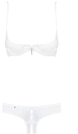 Selente Love & Fun Ricercato Completo Intimo a 3 Pezzi: Reggiseno, Slip ed Esclusiva Benda per Occhi in Raso, Bianco minicoppa, S-M