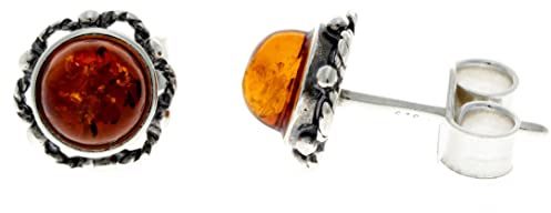 SilverAmber Jewellery UK Orecchini da donna - Argento sterling 925 rotondo Ambra