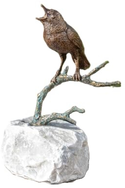 IDYL Bronze-Skulptur Vogel auf einem Stein, 22x17x18 cm
