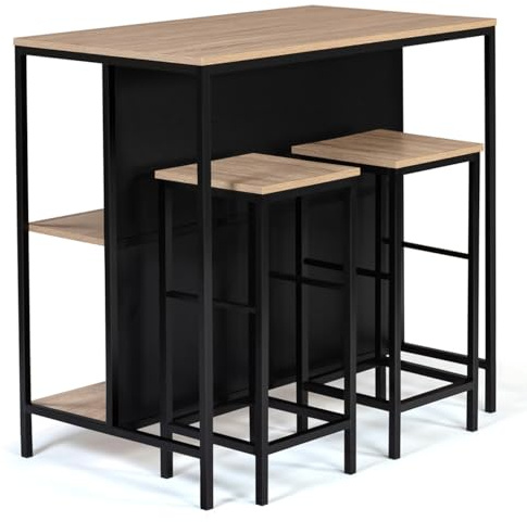 IDMarket - Ensemble Table de Bar îlot Detroit et 2 tabourets Design Industriel