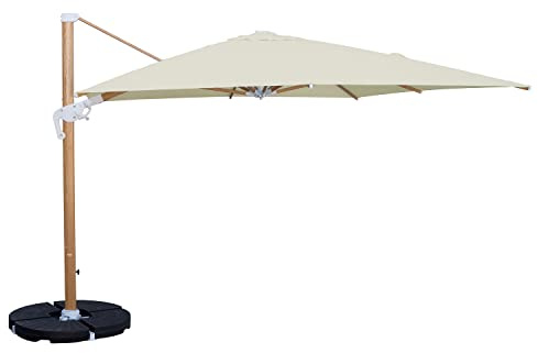 Brigros Estosa - Ombrellone da Giardino Roma Wood, Braccio Laterale in Alluminio Con Effetto Legno, Telo Da 250gr, Rotazione 360°, Ombrellone Da Giardino Decentrato (Beige, 3 x 4)