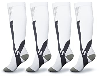 MAGIC SELECT 2 Pares de Medias de Compresión para Mujeres y Hombres (20-30mmHg), Calcetines de Compresión para Deporte, Running, Ciclismo, Viajes. Blanco, CCB2, Talla XXL.