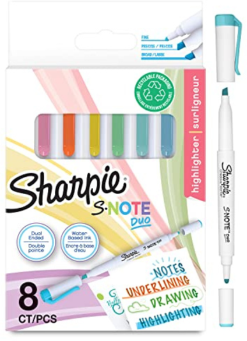 Sharpie S-Note Duo Highlighters | Dual Ended Pastel Creative Markers | Bullet & Chisel Tip for Highlighting, Drawing, Journaling & More | 8 Count (2182116)