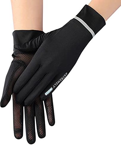 ITODA Fahrradhandschuhe UV Schutz Handschuhe Sommer Kühlung Touchscreenhandschuhe Unisex Eisseide Laufhandschuhe Reflektierend Dünn Sommerhandschuhe Mesh Sporthandschuhe Laufen Radfahren Schwarz