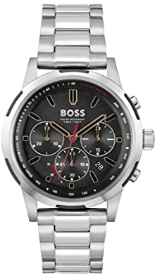 BOSS Solar-Chronograph Quarz Uhr für Herren Kollektion SOLGRADE mit Silbernes Edelstahlarmband - 1514032