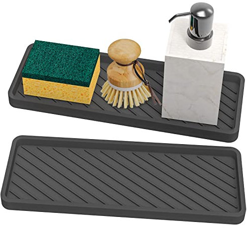 Kamehame Spülbecken Organizer Schwarz Silikon 2 Stück 30 cm Schwammhalter Küche Spülbecken Waschbecken Organizer für Schwämme, Bürsten, Seife, 12 x 4 Inch