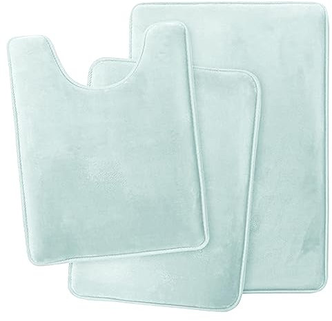 Lifup Badematte 3er Set, Weiche rutschfeste Mikrofaser Wasserabsorbierend Badezimmermatte Duschvorleger, 2 Badezimmer Teppiche, 1 Toilettenmatte Hellblau