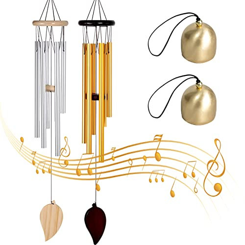 Windspiele für Draußen: 2 Stück Hängend 6 Rohre Wind Chimes Klangspiel mit 2 Stück Klingel, Draußen Windspiele, Chimes Metall Glockenspiel für Draußen Heimdekoration Geschenke Windspiel Garten