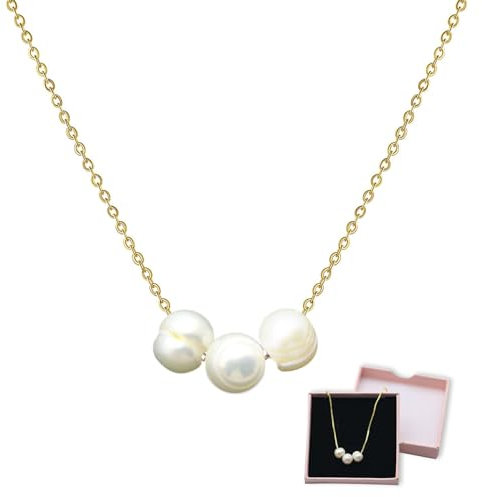 Nayyana® Goldperlenkette für Damen, 18 Karat vergoldete Süßwasserperlenketten für Damen, trendige, einfache Fischgrätenkette, Perlenkette für Damen und Mädchen, Goldschmuck, Geschenke