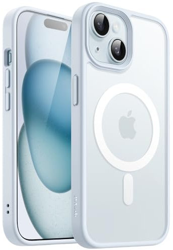 JETech Magnetisch Hülle für iPhone 15 6,1 Zoll Kompatibel mit MagSafe, Durchscheinende Matt Handyhülle Rückseite Dünn Stoßfest Schutzhülle (Blau)