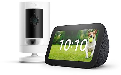 Ring Outdoor Kamera (Ring Stick Up Cam Battery), Weiß, Funktionert mit Alexa + Der neue Echo Show 5 (3. Gen.) | Anthrazit - Smart Home-Einsteigerpaket