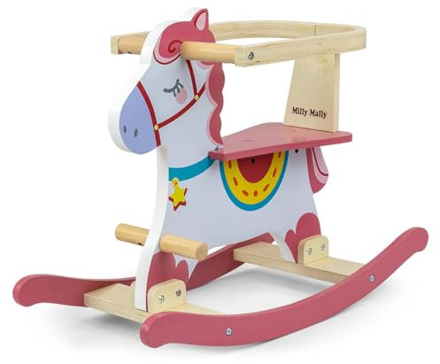 Cheval à Bascule pour Enfants en Bois avec Garde-Corps Lucky 12 Milly Mally (Rose)