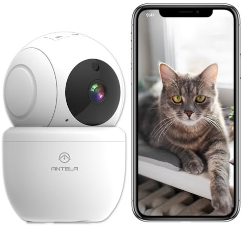 ANTELA Überwachungskamera Innen 1080P, 2,4GHz /5GHz WLAN IP Kamera, 355°/80°, IR-Nachtsicht und Bewegungserkennung, Zwei-Wege-Audio, kompatibel mit Alexa/Google Home