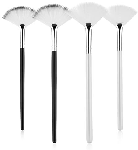 Qianyu 4 Pcs Facial Brushes Soft Fan Mask Brushes Makeup Blush Applicator Brushes Soft Synthetic Fibers with Handle Multi Use Portable Cosmetic Tool for Glycolic Peel Mud Cream Face Highlighting Women