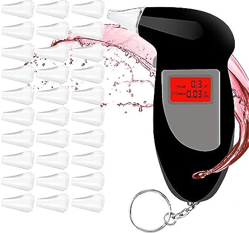 Alkoholtester Polizeigenau, Professioneller tragbarer Alkoholtester mit 30 Mundstücke, Promilletester für Privaten Professionellen Gebrauch zu Hause