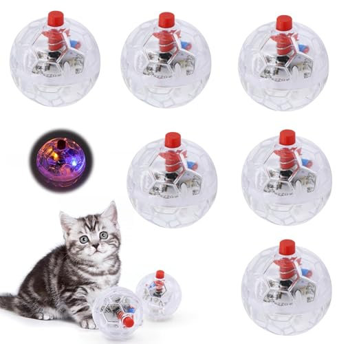 Funmo Katzenspielzeug Geisterjagd-Bewegungsbälle, 6 Stück Katzenball mit LED Licht, blinkende Katzenkugel Bewegung Bälle Haustierspielzeug Interaktives Katzenspielzeug Jagd Bewegung Light Up Ball