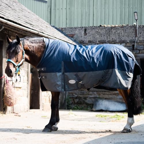 eQuitack Your Passion Is Our Mission Outdoor Winterdecke Turnout 100% Wasserdicht 600D Highneck 150G Fulling - Navy/Grau 155cm