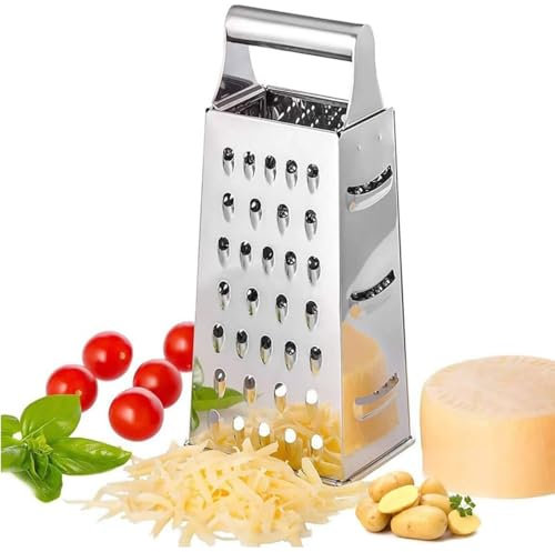 CHEFZOCO Rallador de Acero Inoxidable 4 caras cocina, Rallador de caja, Rallador de queso, Rallador multiusos, Rallador de cuatro lados, Rallador de cocina, Rallador de verduras, Acero inoxidable