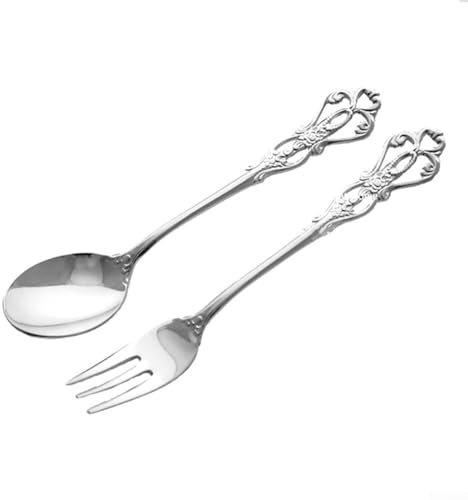 Gourmet Presentation - Cuchara y tenedor de acero inoxidable con aspecto antiguo (plata)