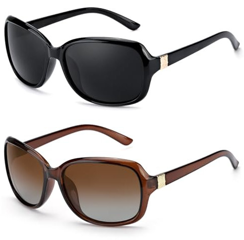 Myiaur 2 Pack Sonnenbrillen Damen Polarisierte Gläser, UV400 Schutz & Wraparound Design für Outdoor und Mode