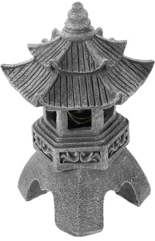 DECOMELODY Lámpara Solar Decorativa De Resina para Jardín Estilo Zen Asiático, Farol Japonés De Piedra Resistente Al Agua para Exteriores, Estatua De Jardín Pagoda para Patio y Césped