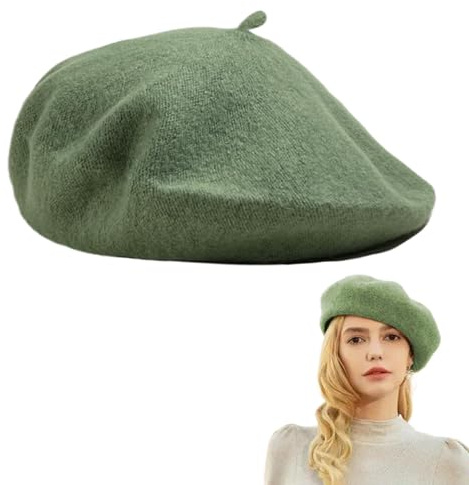 KARELLS Basker mössa, fransk klassisk basker, basker mössa damer klassisk, damer vinter varm basker, fransmässa hatt, fransk björn, grön