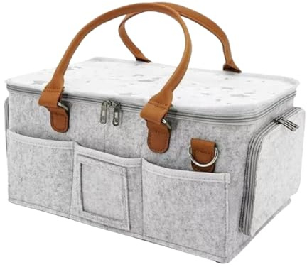 flaxarne Boîte de Rangement en Feutre avec Compartiments et Poignées en Cuir – Coffre Pliable pour Jouets, Couture, Bricolage, Maison & Voiture, Gris