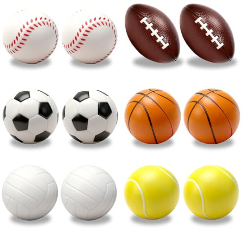 12 Pièces Balle en Mousse Anti Stress, Mini Ballon Football, Balle de Tennis en Mousse, Balle De Baseball, Mini Balles de Sport, Softball Football pour Adultes, Chat
