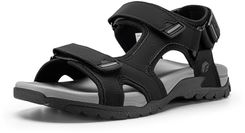 FitVille Men’s Wide Fit Walking Sandals with Arch Support, Adjustable Hook & Loop Straps, Comfortable Summer Sandals for Swollen Feet Wide 9.5 UK Black