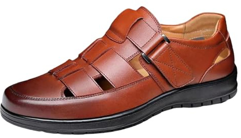 Herrsandaler läder stängda fritidssandaler ihåliga lädersandaler slip-on tofflor bekväma köruppers lätta sommarskor halkfria romerska sandaler casual arbetssandaler