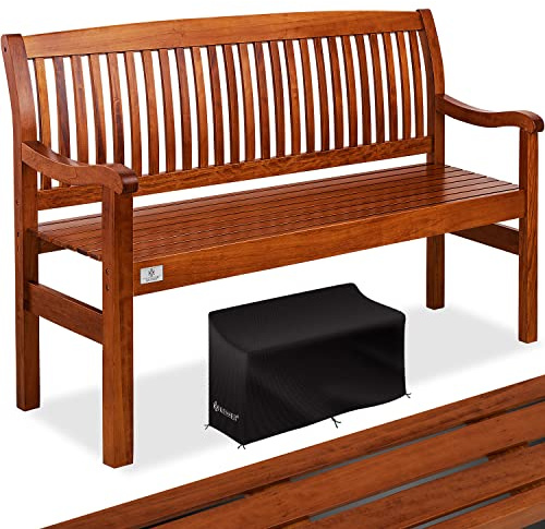 KESSER® Banc de jardin en bois résistant aux intempéries - 150 cm - 3 à 4 places - Banc de balcon en bois massif - Charge maximale : 320 kg - Pour jardin, terrasse et balcon - Avec housse - Marron