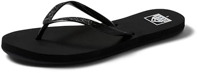 Reef Stargazer Womens Beach Flip Flop, Super Lightweight and Soft Footbed, Thin Glitter Strap, Black/Black, 8