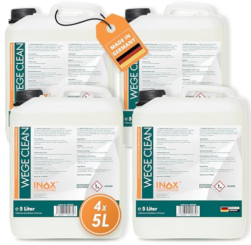 INOX® - Effektives Wege Clean Konzentrat 4x5L | Steinreiniger intensiv außen | Grünbelagentferner Konzentrat, Algen-, Flechten- und Moosentferner | Reinigt Stein, Beton, Fliesen & Fassaden