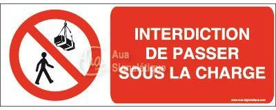 AUA SIGNALETIQUE - Panneau Interdiction de Passer sous la Charge-B - 320x120 mm, Aluminium Dibond 3mm