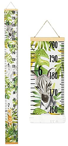Kinder-Messlatte zum Aufhängen, Skala in Zentimeter und Fuß, niedliches Safari-Dschungel-Motiv, 20 x 200 cm