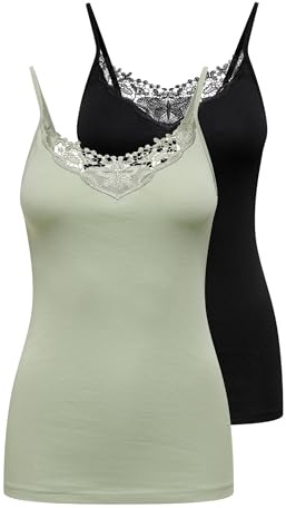 Only Women's Tank Top (Pack de 2), Desert Sage/Pack: Desert Sage/Black, S