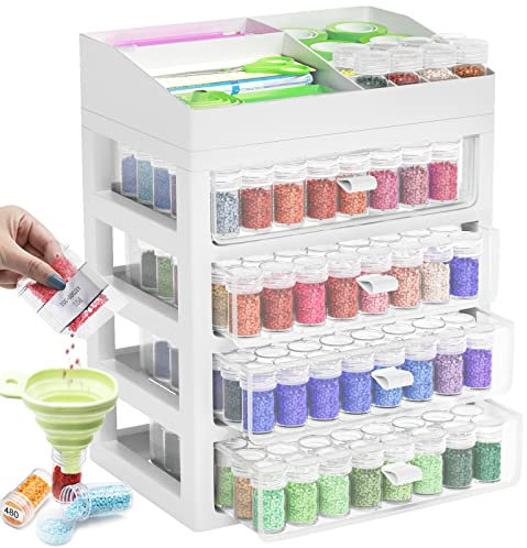 ARTDOT Diamond Painting Zubehör Boxen, 192 Stück 5D Diamant Painting Bilder Aufbewahrungsbox mit Koffer Trichter Stickers