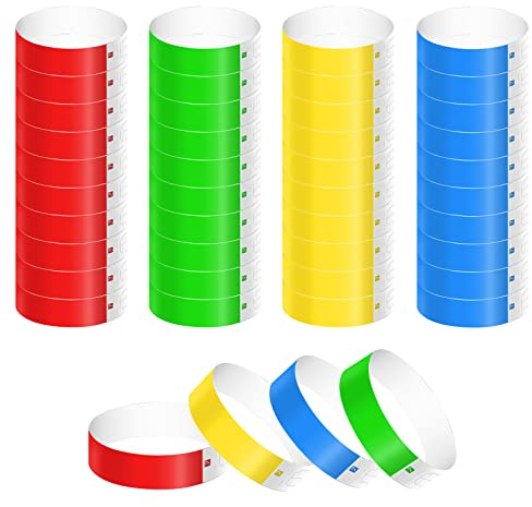 KINBOM 200 Piezas Pulseras Identificativas, Pulseras de Papel Impermeables Pulseras para Eventos Pulseras Coloridas para Fiestas Pulseras para Eventos Bares Discotecas (Verde, Rojo, Azul, Amarillo)